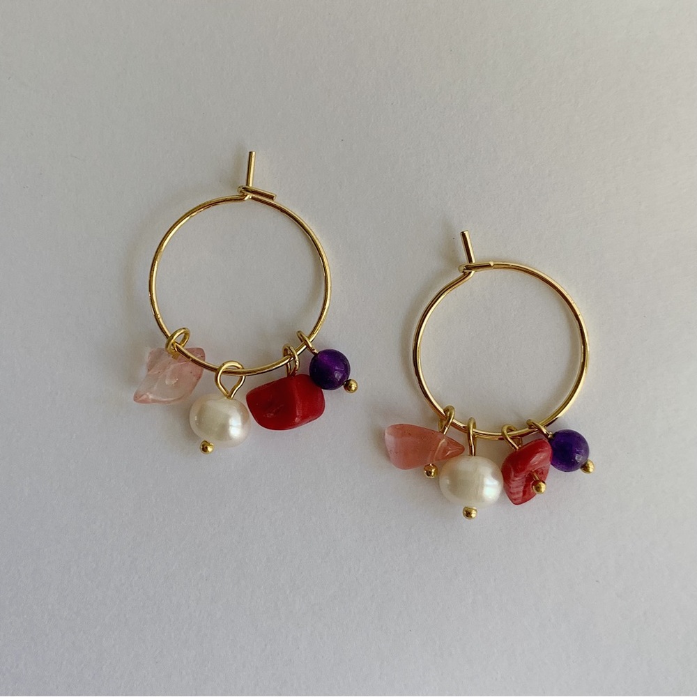 Dangle earrings, colorful earrings, simple gold hoop earrings, pearl earrings